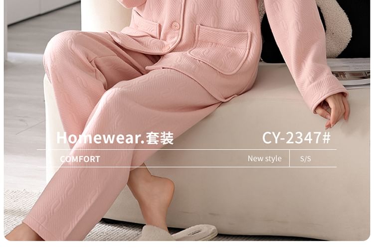 Jeony - Pyjamaset: lang mouwen shirt met geborduurde panda + broek