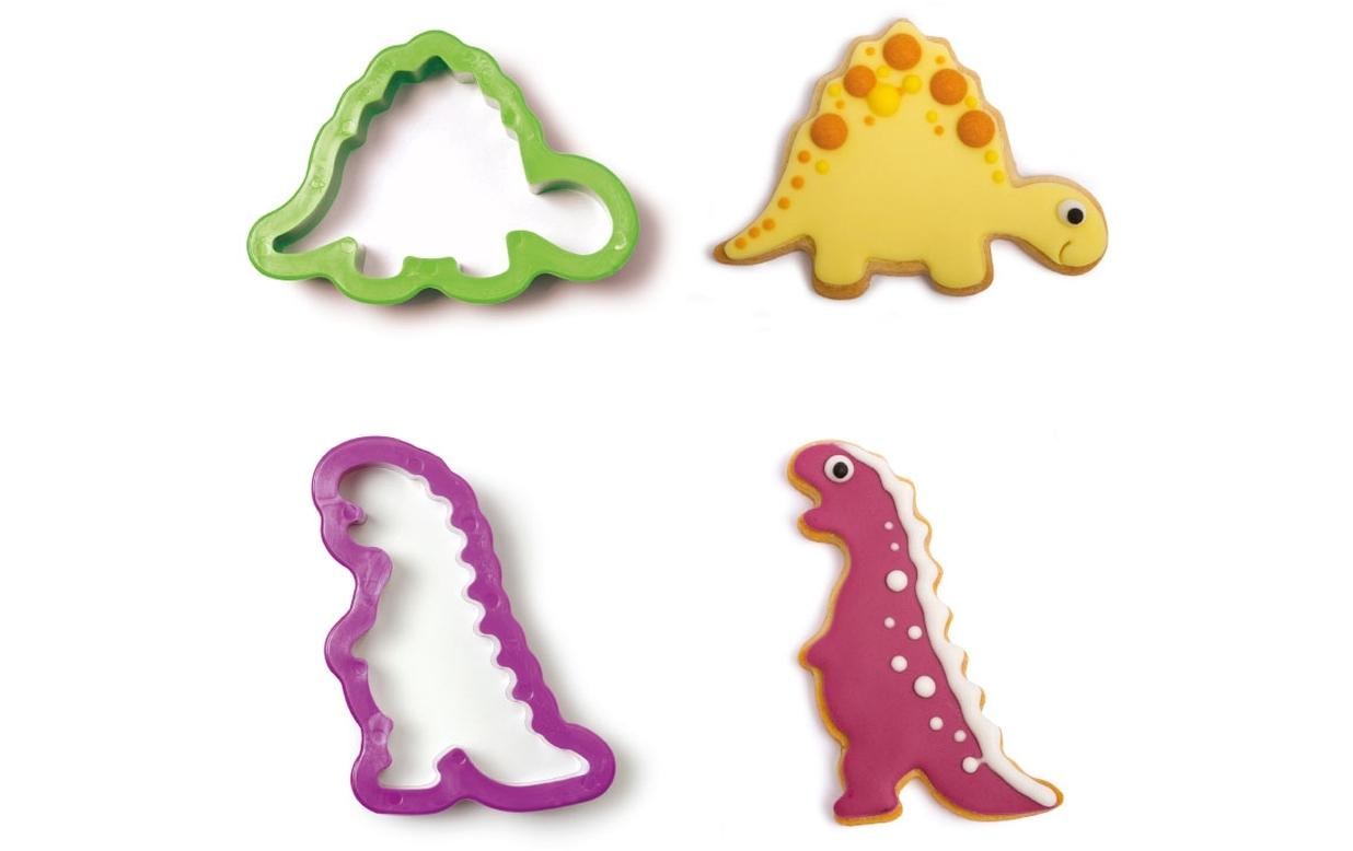 Guetzli-Ausstecher-Set Mini 2 Stück, JuraMini-Ausstechformen-Set mit Stegosaurus- und Tyrannosaurus-Motiv