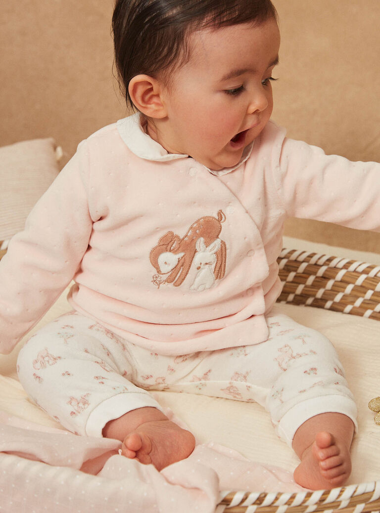 Pyjama rose et écru en velours
