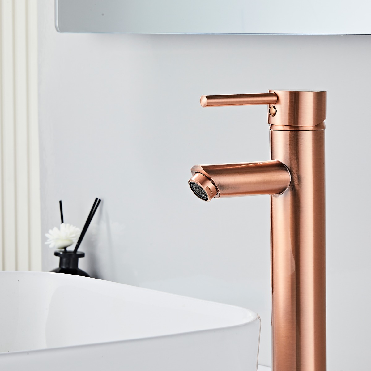 Saniclear Copper hoge wastafelkraan met eenhendel bediening geborsteld koper