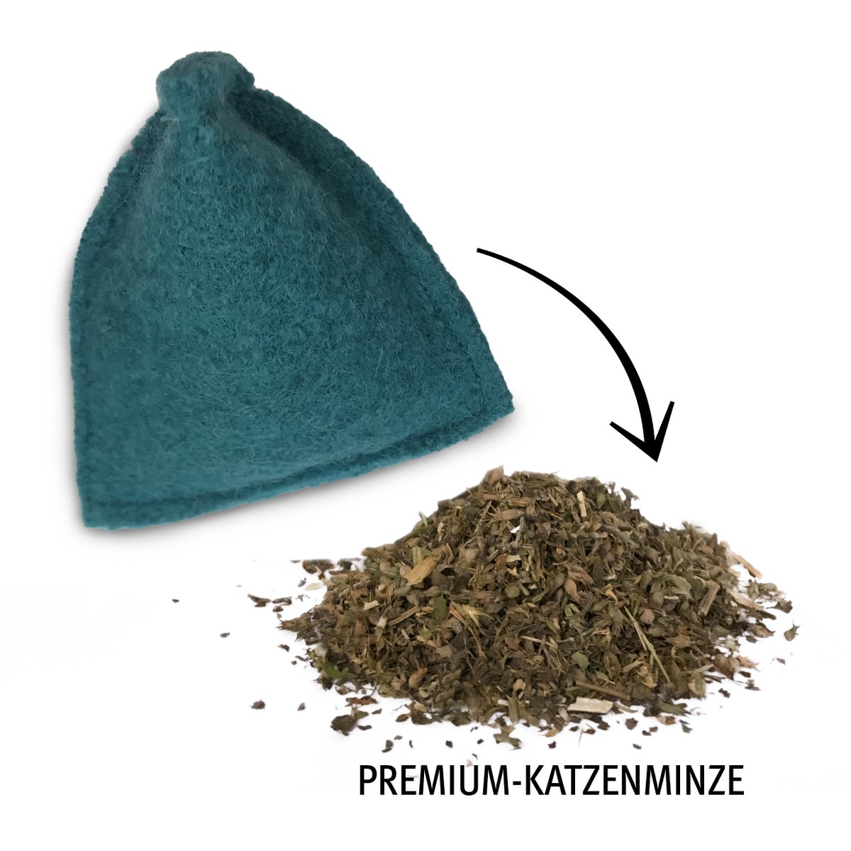 Speelkussen voor katten, gemaakt van zuiver scheerwol met een heerlijke vulling van kattenkruid en betoverende valeriaan. Handgenaaid in Duitsland.