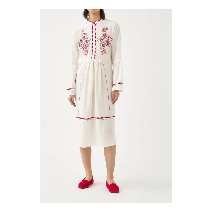 Antik Batik Robe Cindy Brodée Lin et Coton | Crème