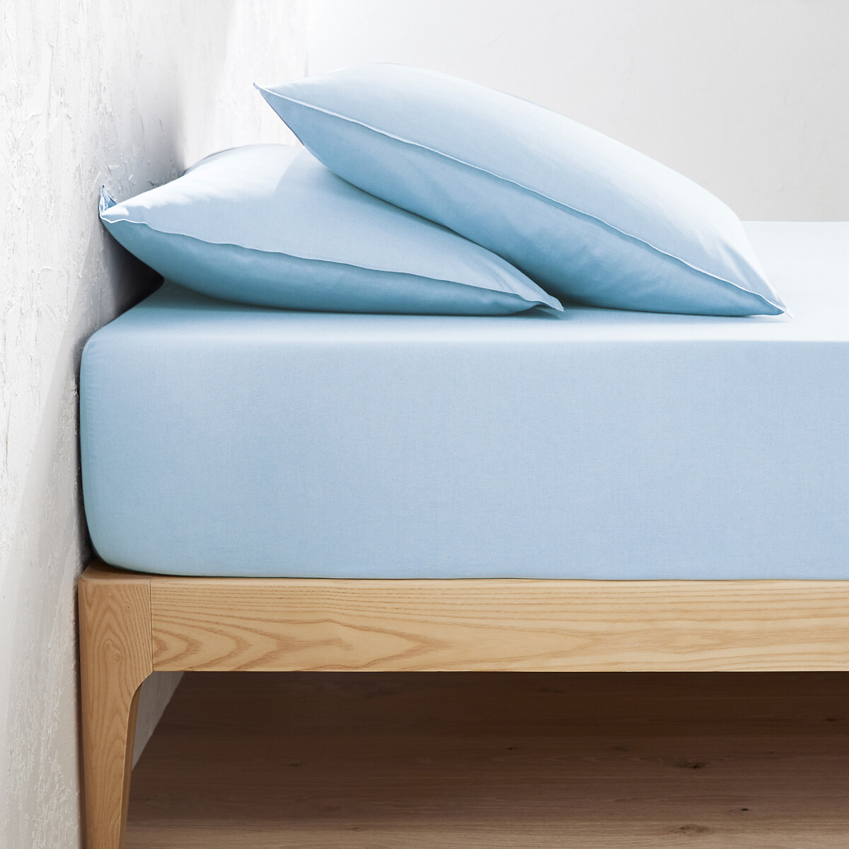 LA REDOUTE INTERIEURS<br>Lençol de baixo liso em algodão lavado, dobra de 30 cm, Scenario