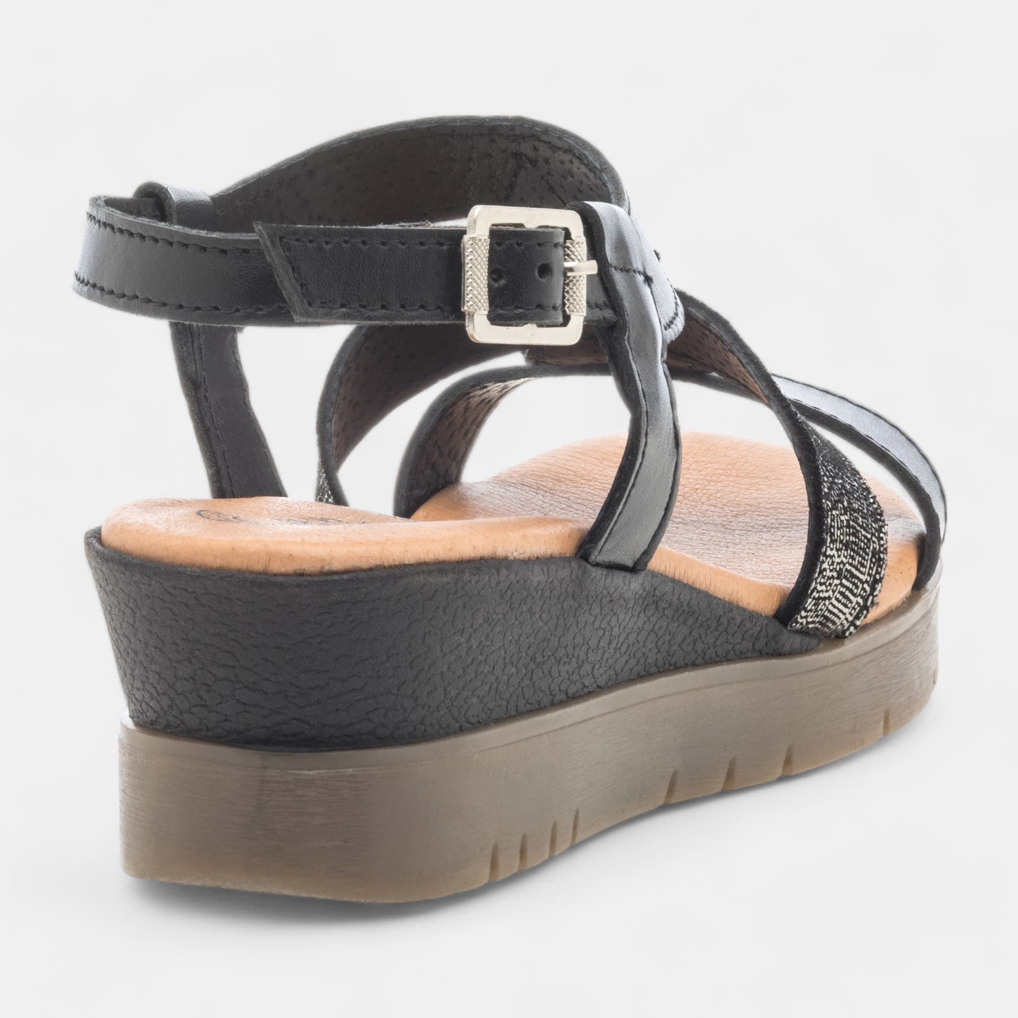 Sandales à talon compensé Femme en cuir noir