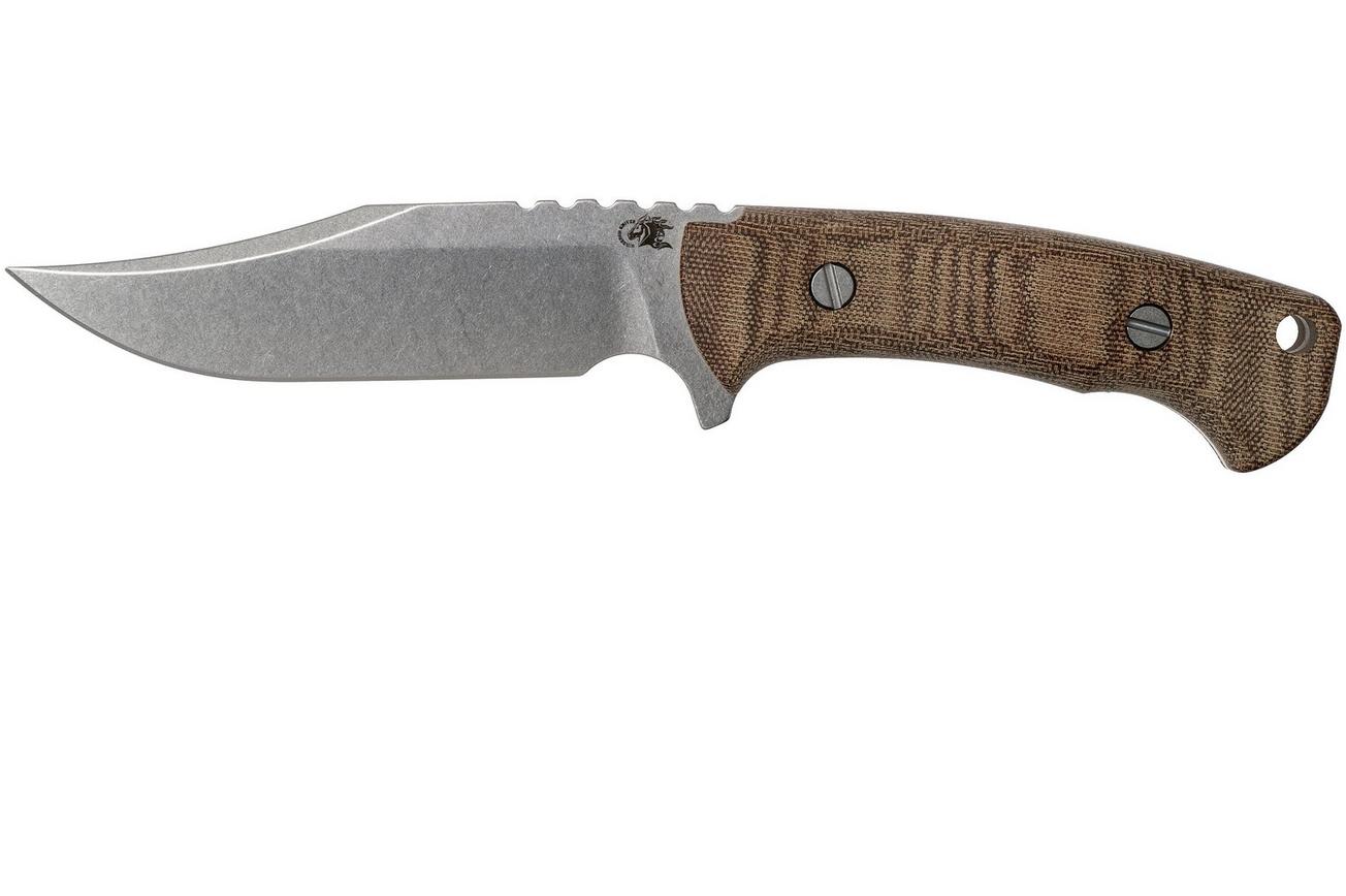 Rick Hinderer Ranch Bowie Natural Canvas Micarta, Stonewashed, bowie mes