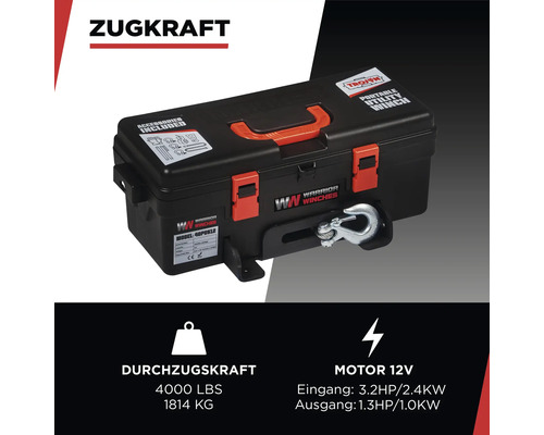 TROJAN draagbare elektrische lier 4000LB staalkabel 12V