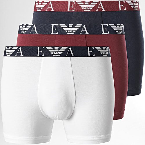 Lot De 3 Boxers 111473 Blanc Bleu Marine Bordeaux