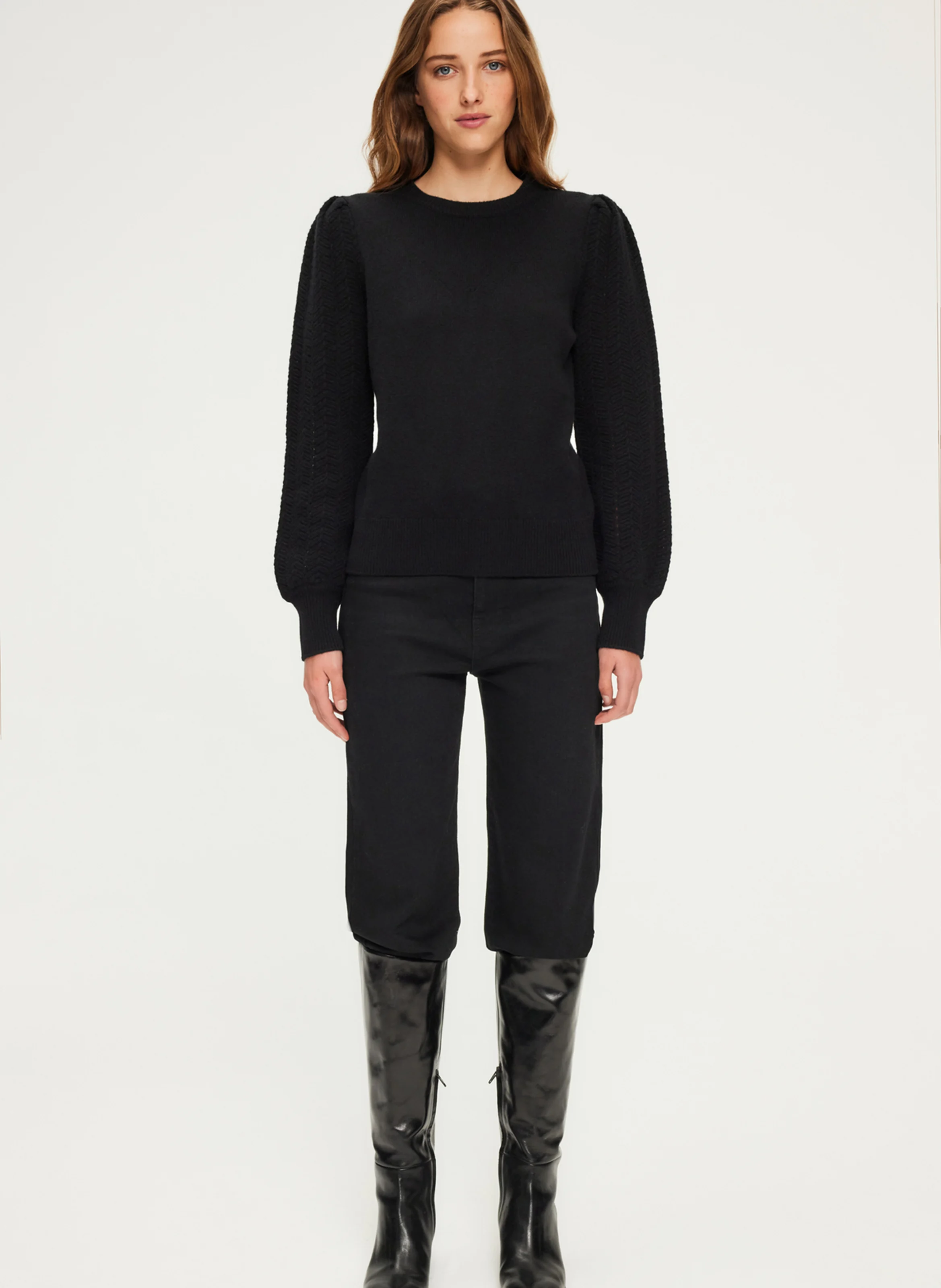 JANITA - Pull col rond en laine | Noir