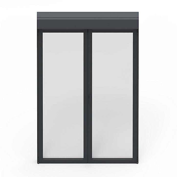 Porte fenêtre alu 2 vantaux + volet roulant électrique GoodHome gris - l.140 x h.215 cm, tirant droit