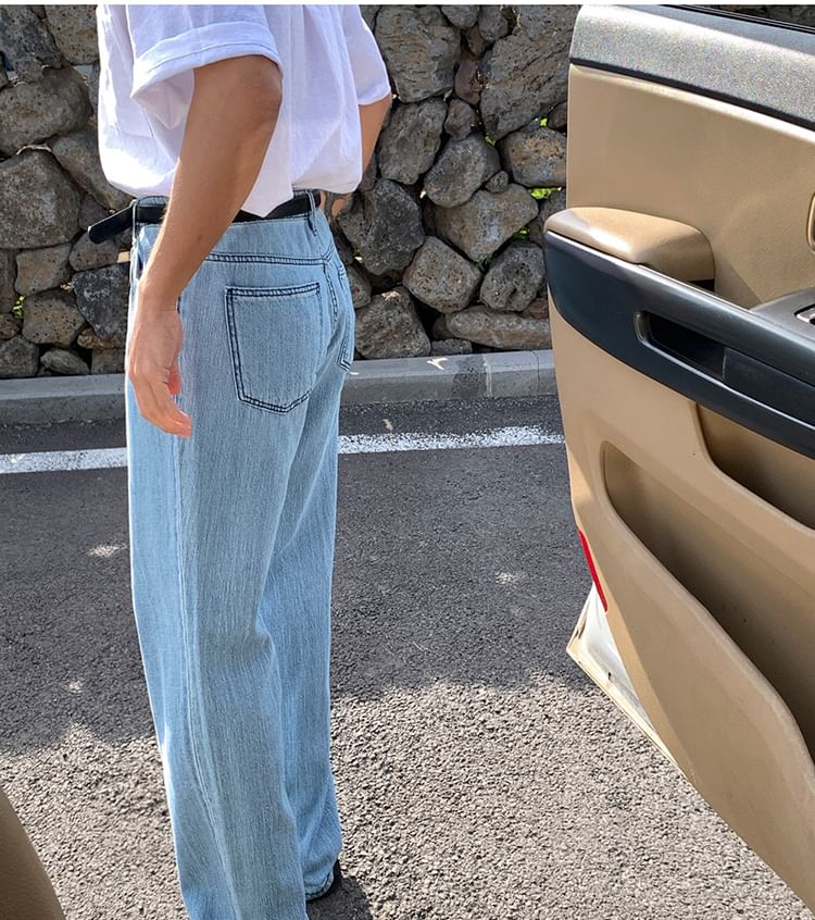 MRCYC - High Waist Washed Wide Leg Jeans