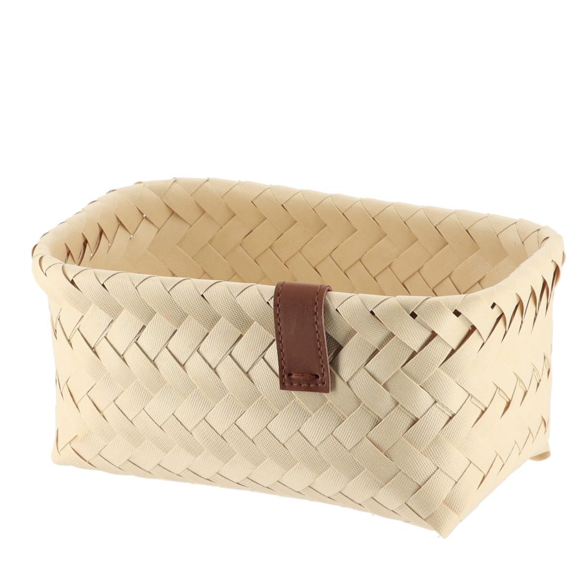 PANIERE EN 22X14X10.5CM ET LIEN FACON CUIR IVOIRE
