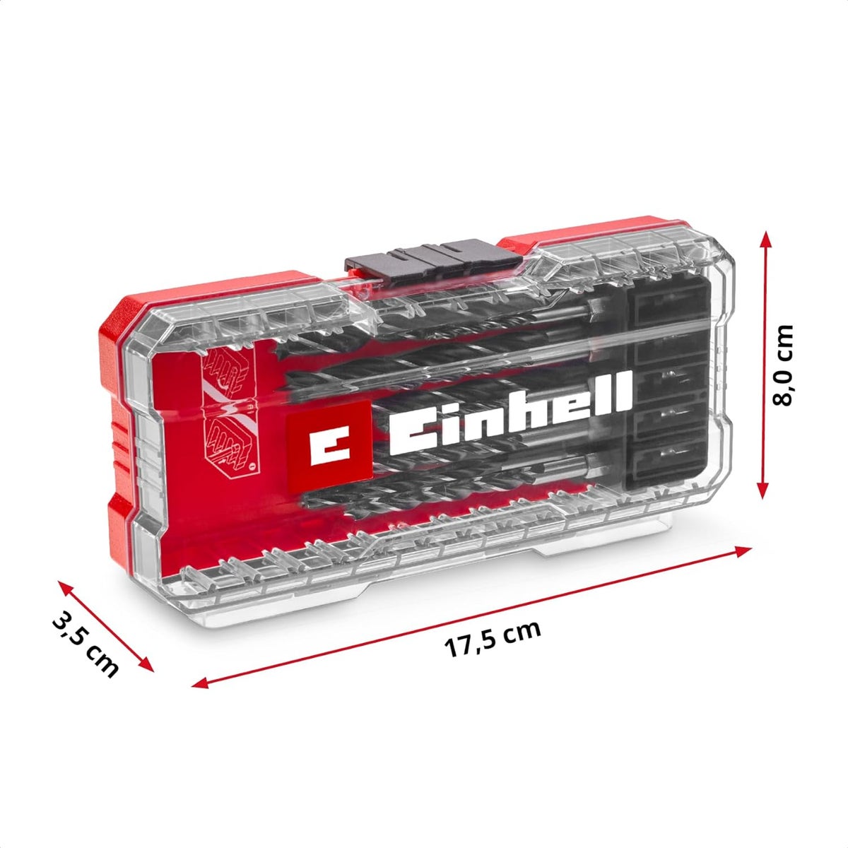 Einhell S-CASE 10-delige houtborenset (dubbele spiraal, van rolgesmeed gereedschapsstaal C45, E 6.3 schacht, 3-punts geslepen, centreerpunt incl. opbergbox)
