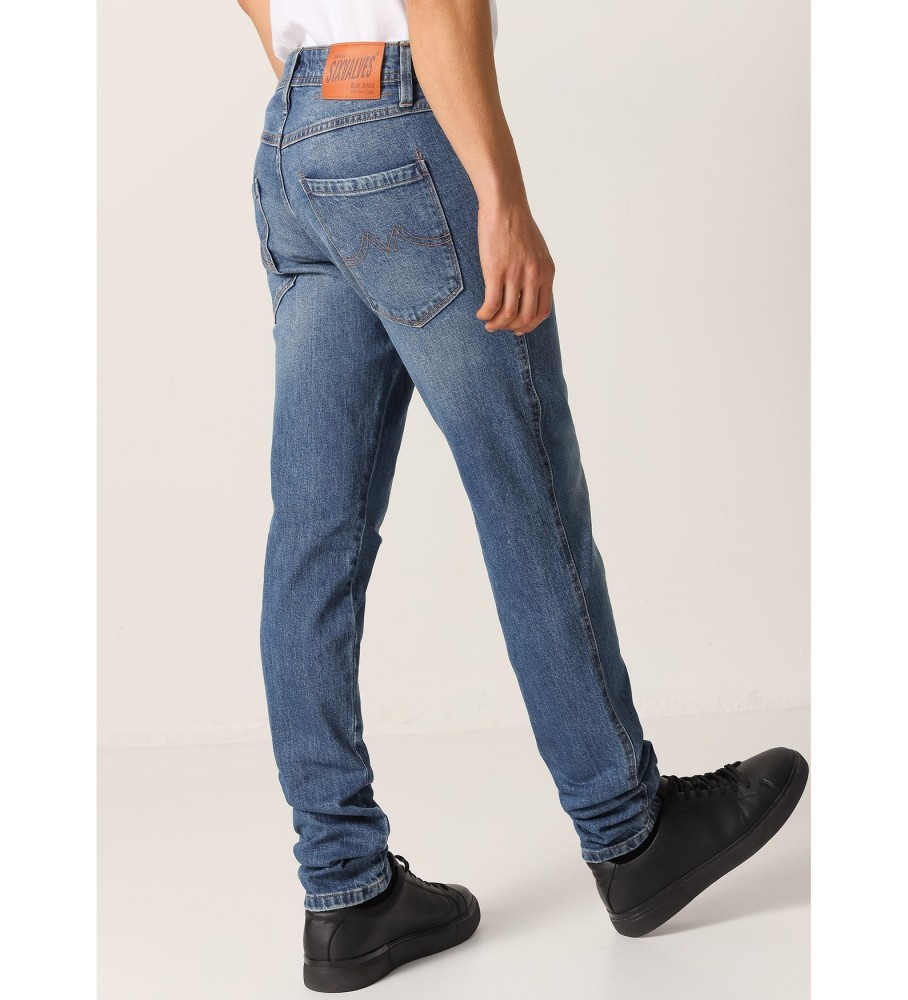 Calça jeans Six Valves de cintura média e corte slim, azul.