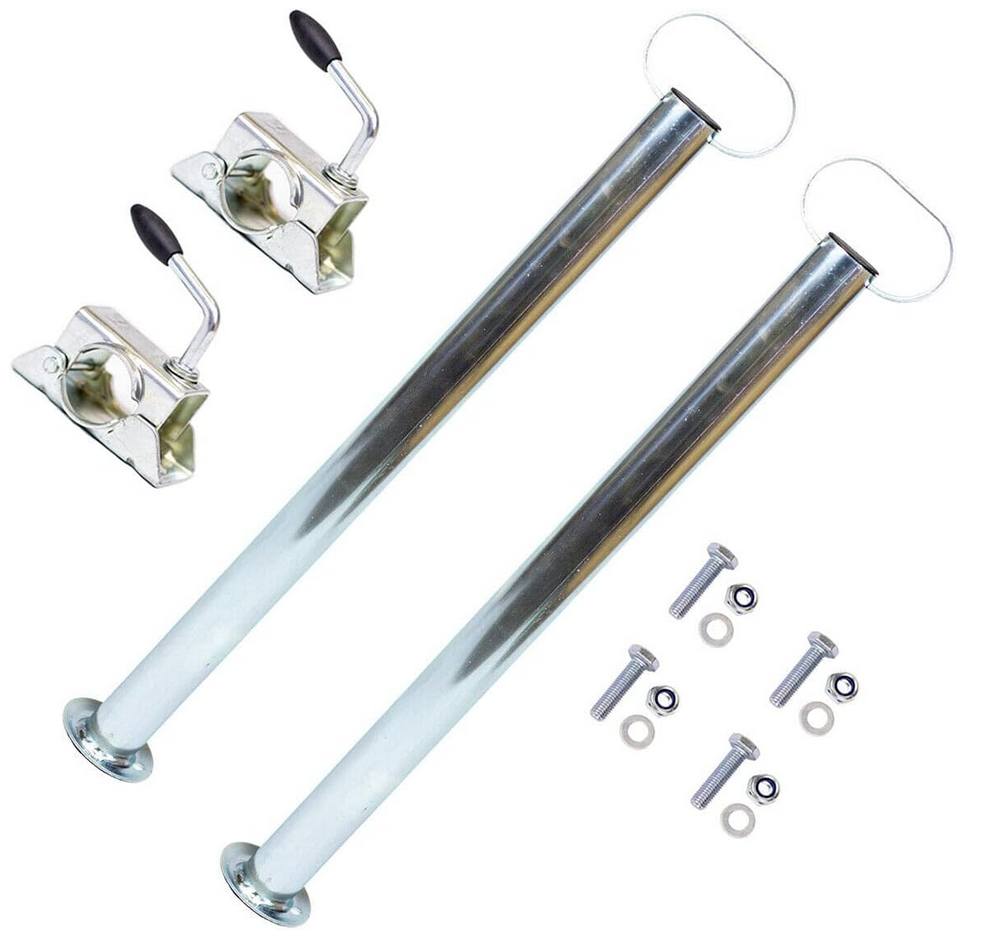 2x 700mm steunpoten in een set met beugels voor autotrailers, inclusief bevestigingsschroeven