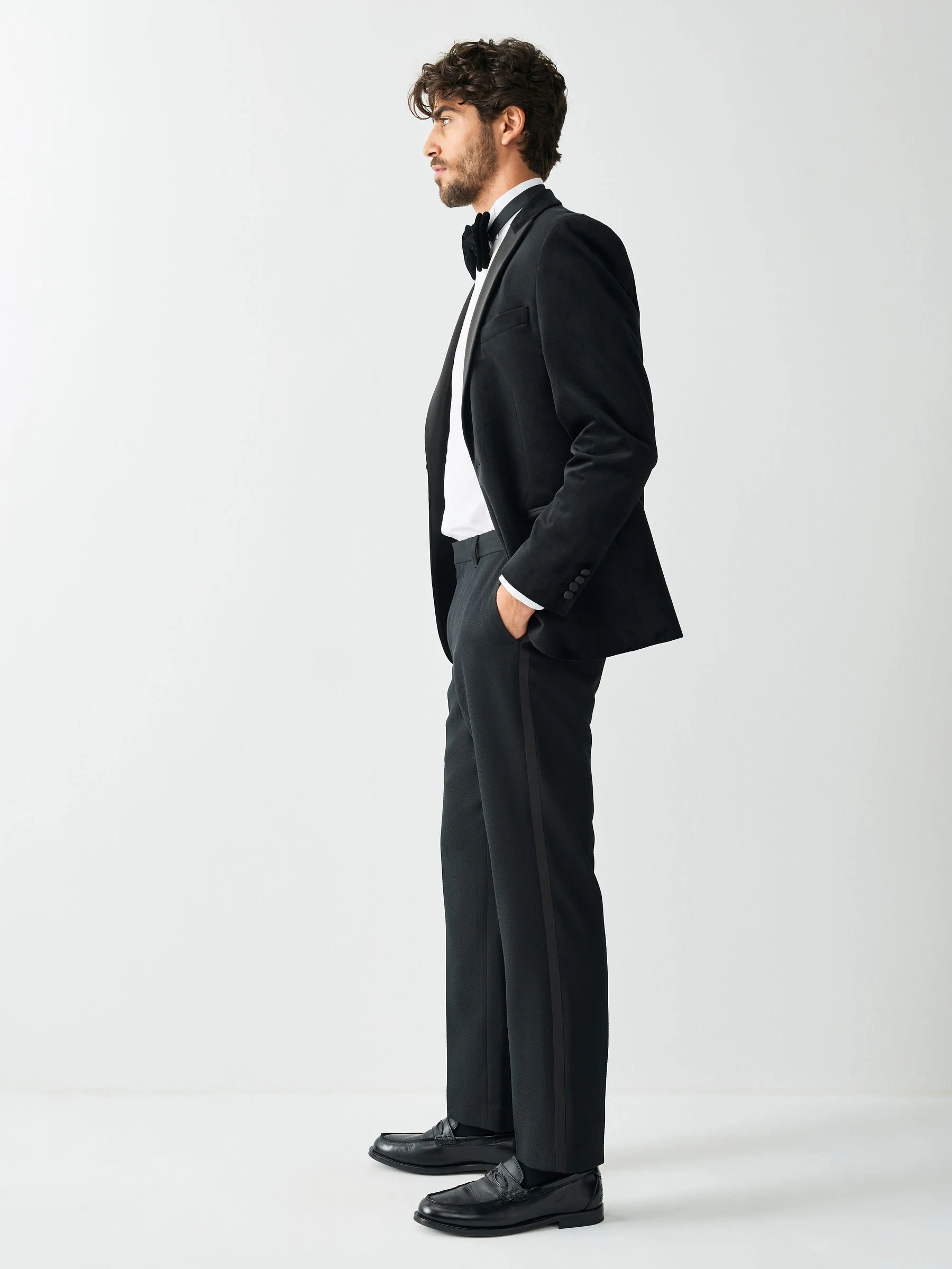 Zwart - Normale Pasvorm - Smokingpantalon met biesdetail en textuur