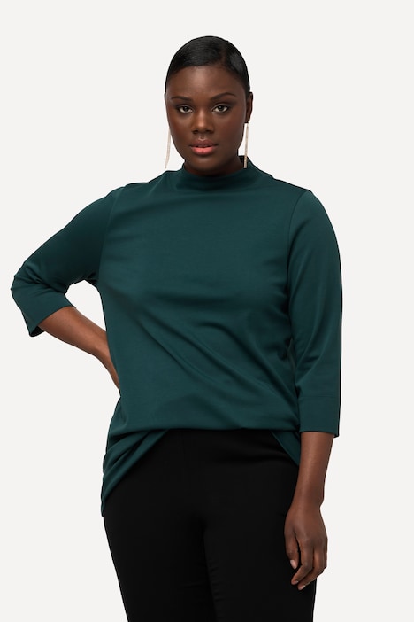 Shirt, A-Linie, Stehkragen, 3/4-Arm, Pima Cotton