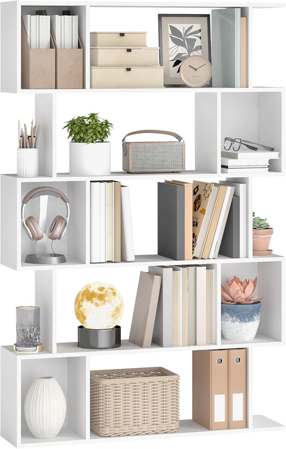VASAGLE Bücherregal mit 5 Ebenen, Standregal, 24 x 90 x 159 cm, Aufbewahrungsregal mit offenen Fächern, für Wohnzimmer, Schlafzimmer, Arbeitszimmer, mattweiß LBC416W01