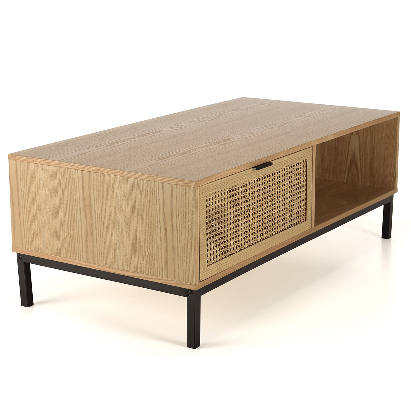 Macabane Table basse 1 niche 2 tiroirs rotin Marceau - 120x60x42 cm