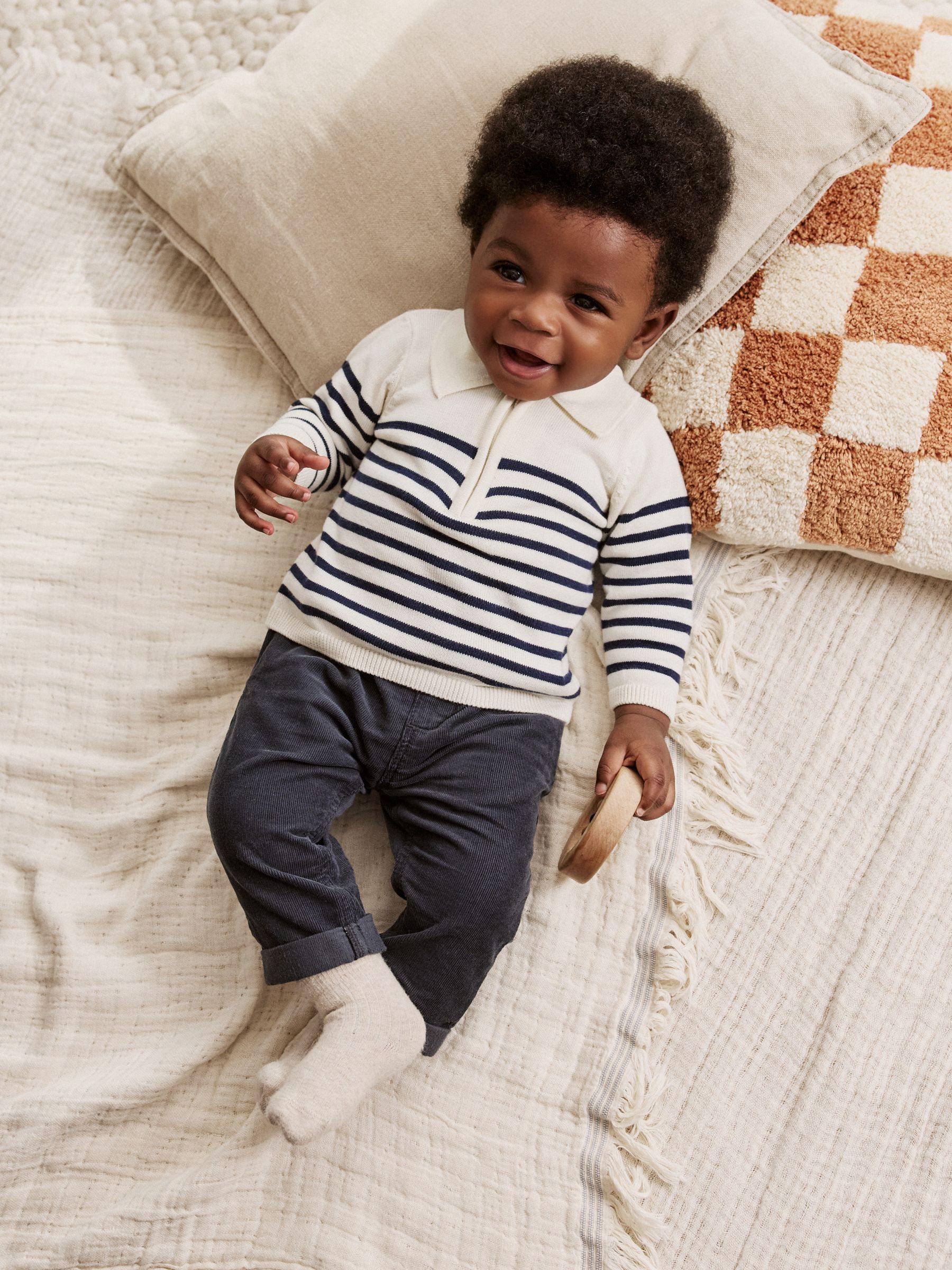 Marineblauw gestreept - Babyset van gebreide top en broek (0mnd-2jr)