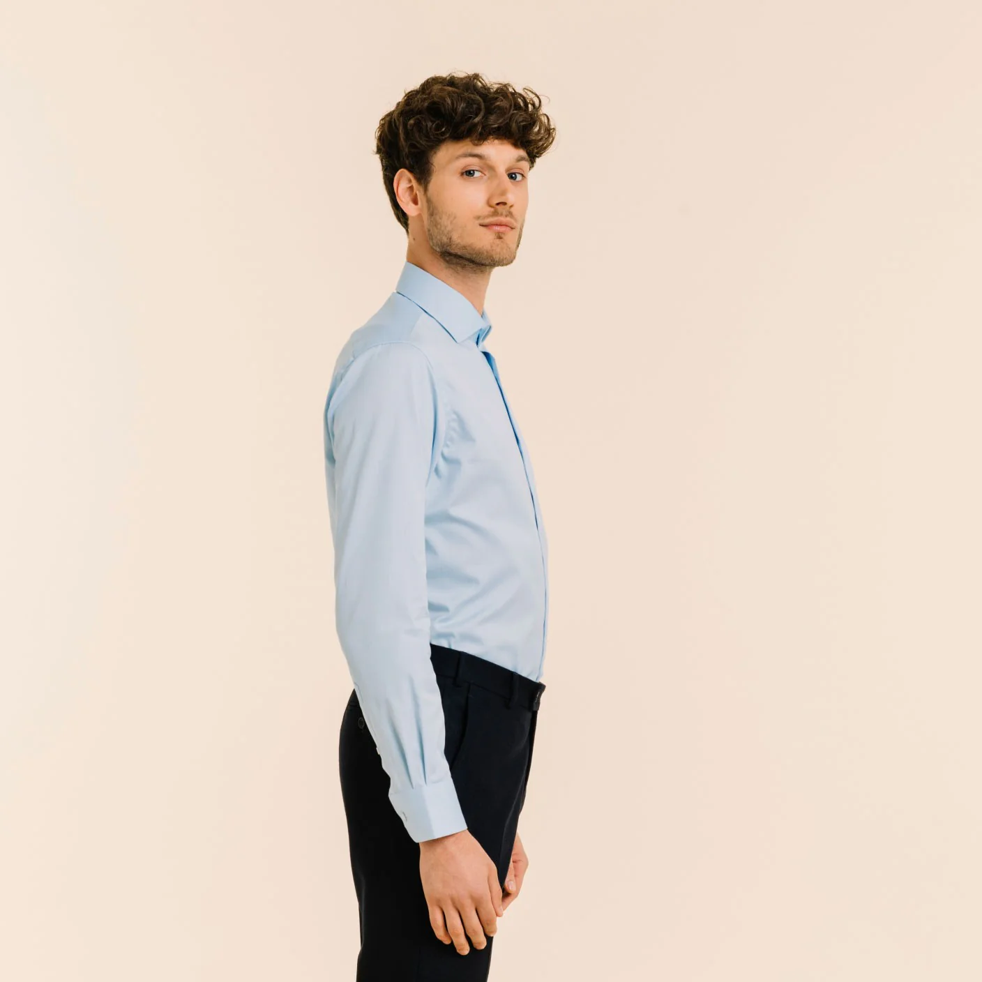 Premium blue double-twisted pinpoint shirt