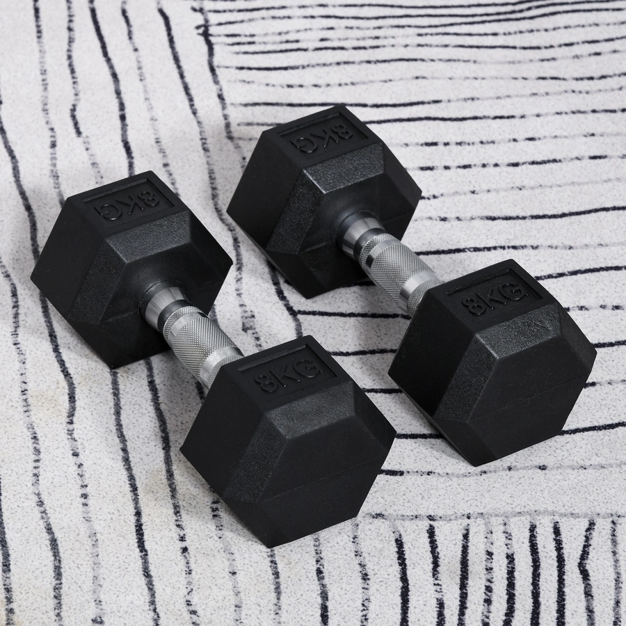 HOMCOM Kurzhantel 2er Set in Hexagon Form schwarz, silber