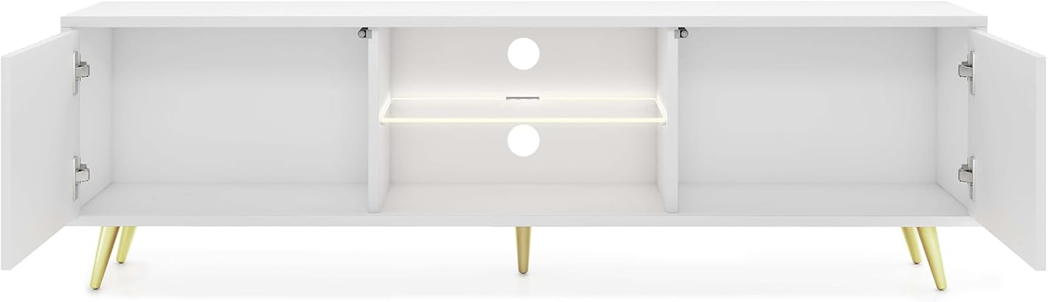 Selsey TV Schrank Board Sideboard Fernsehtisch Fernsehschrank Mit Lamellen 135 cm Goldene Beine Weiß Bello