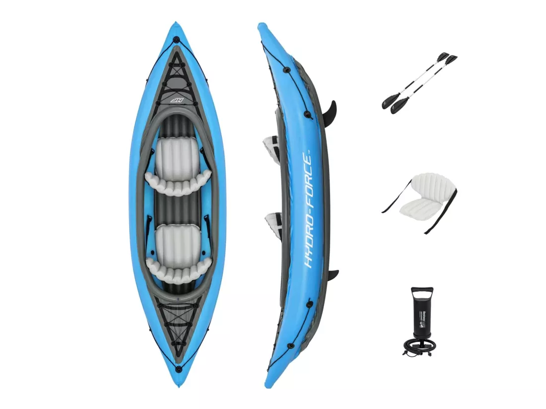 Kayak Gonflable Bestway Hydro-Force Doble Cove Champion 331x88X45 cm 2 Pagaies et Pompe Manuelle