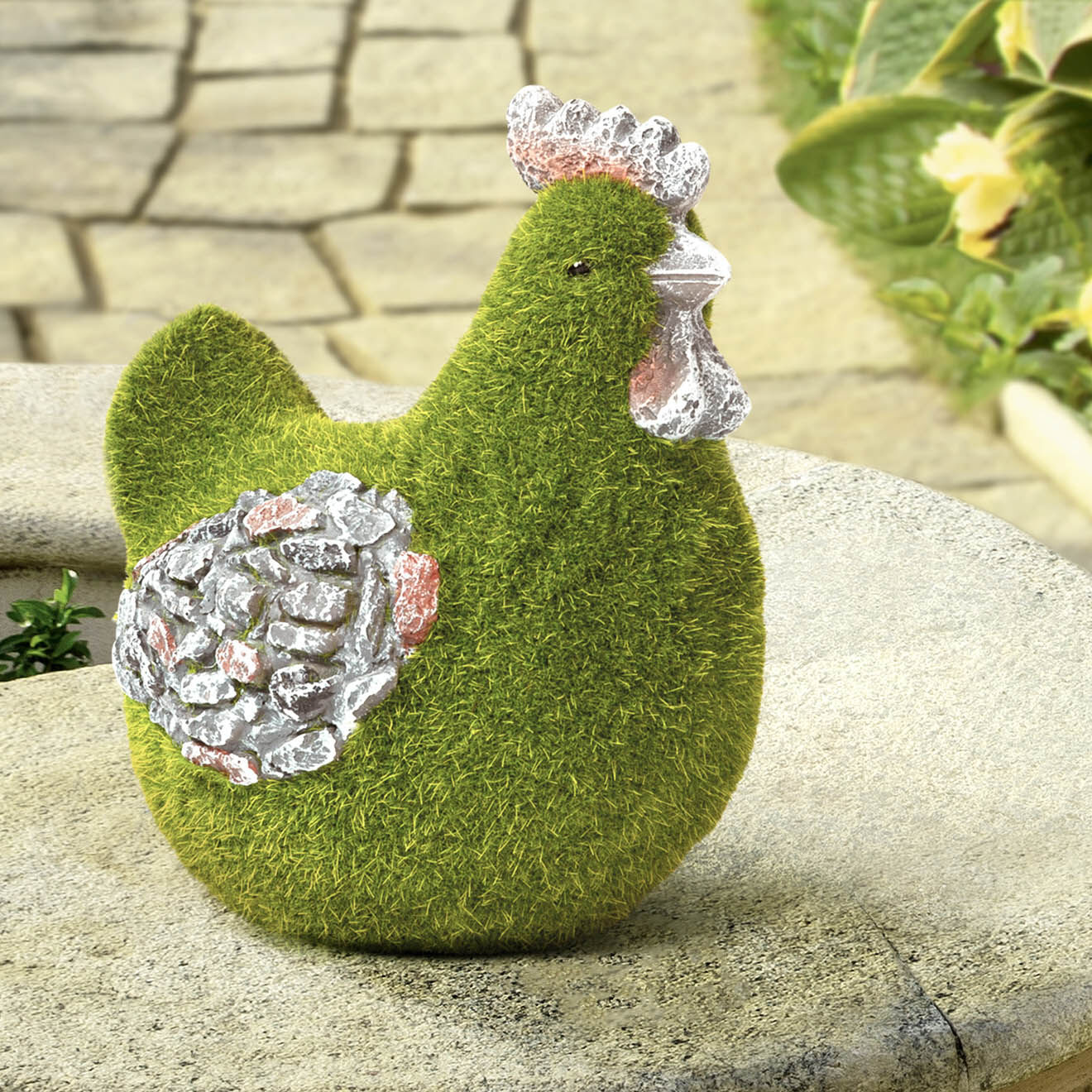 Pratik Garden Statue Poule en gazon verte - 16x10x17 cm