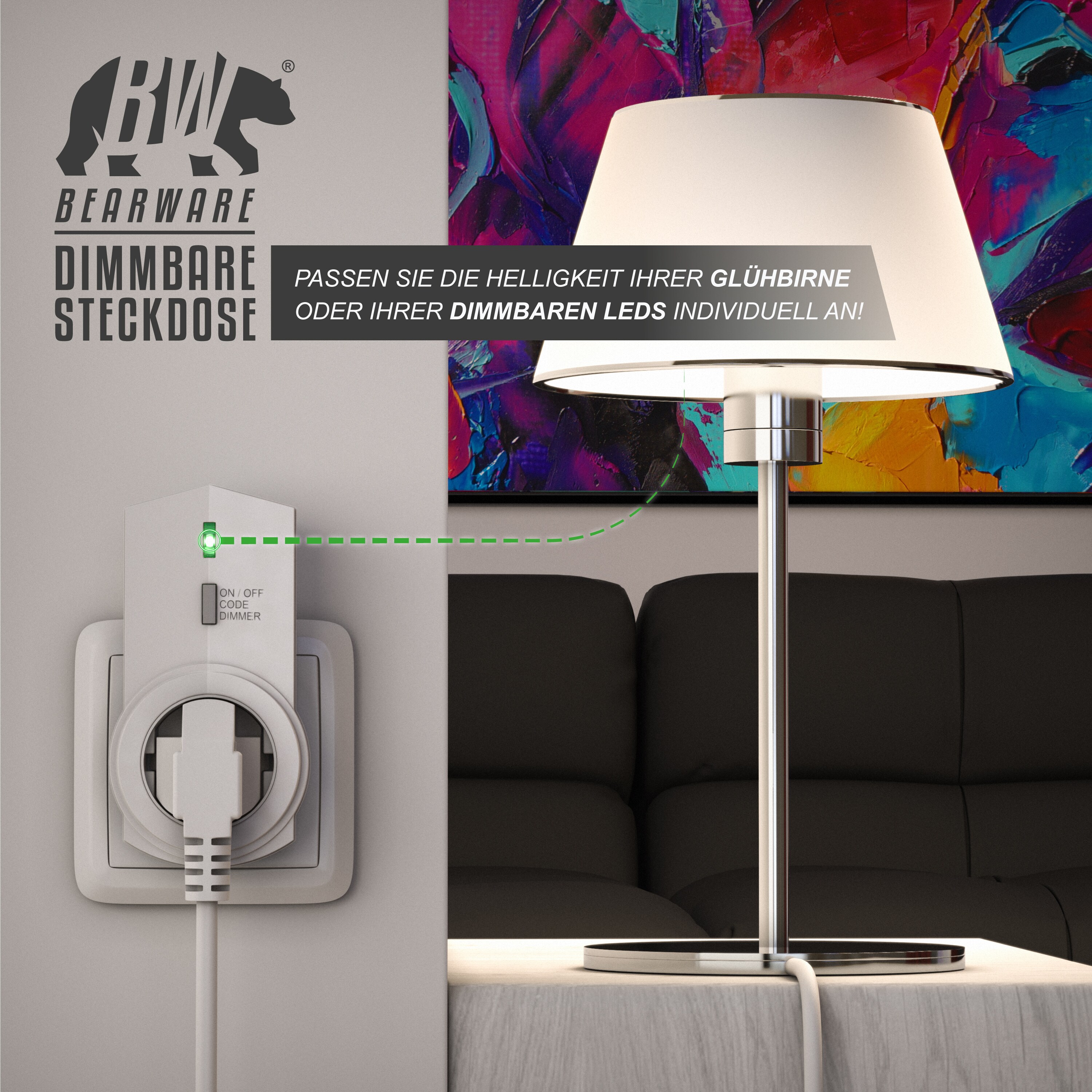 BEARWARE Dimmbare Funksteckdosen - Set mit Fernbedienung - 2er Set für den Innenbereich Indoor + 1 Fernbedienung - LED Statusanzeige
