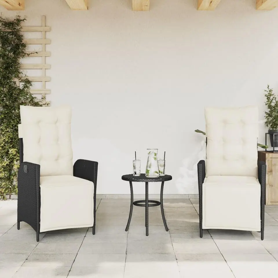 vidaXL - Verstelbare tuinstoelen - Voetensteun - Zwart en crème - 2 stuks