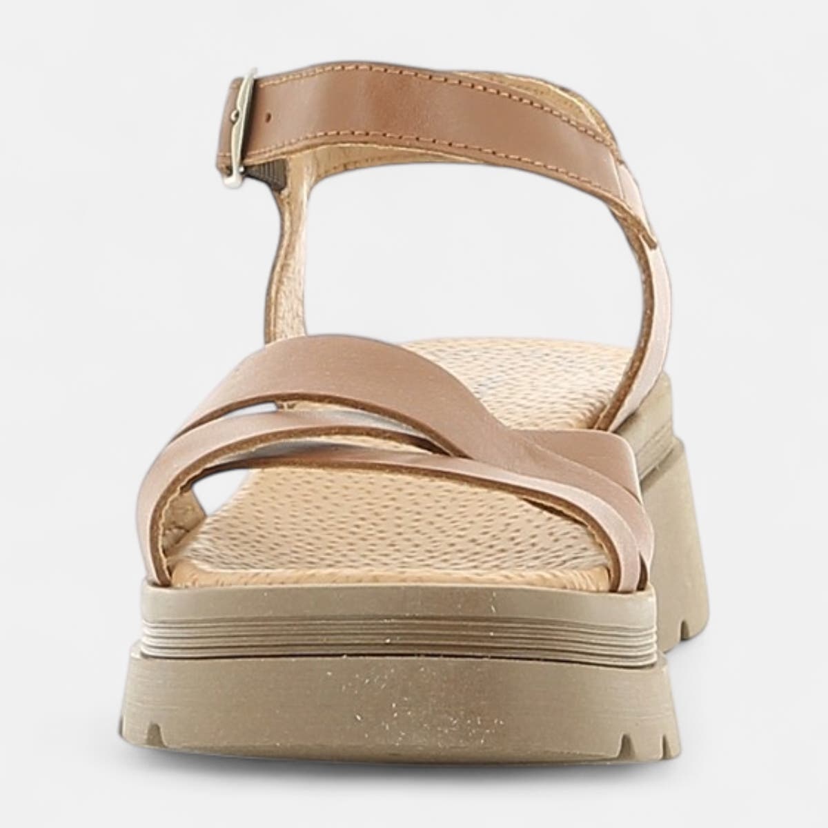 Sandales à talon compensé Femme en cuir cognac