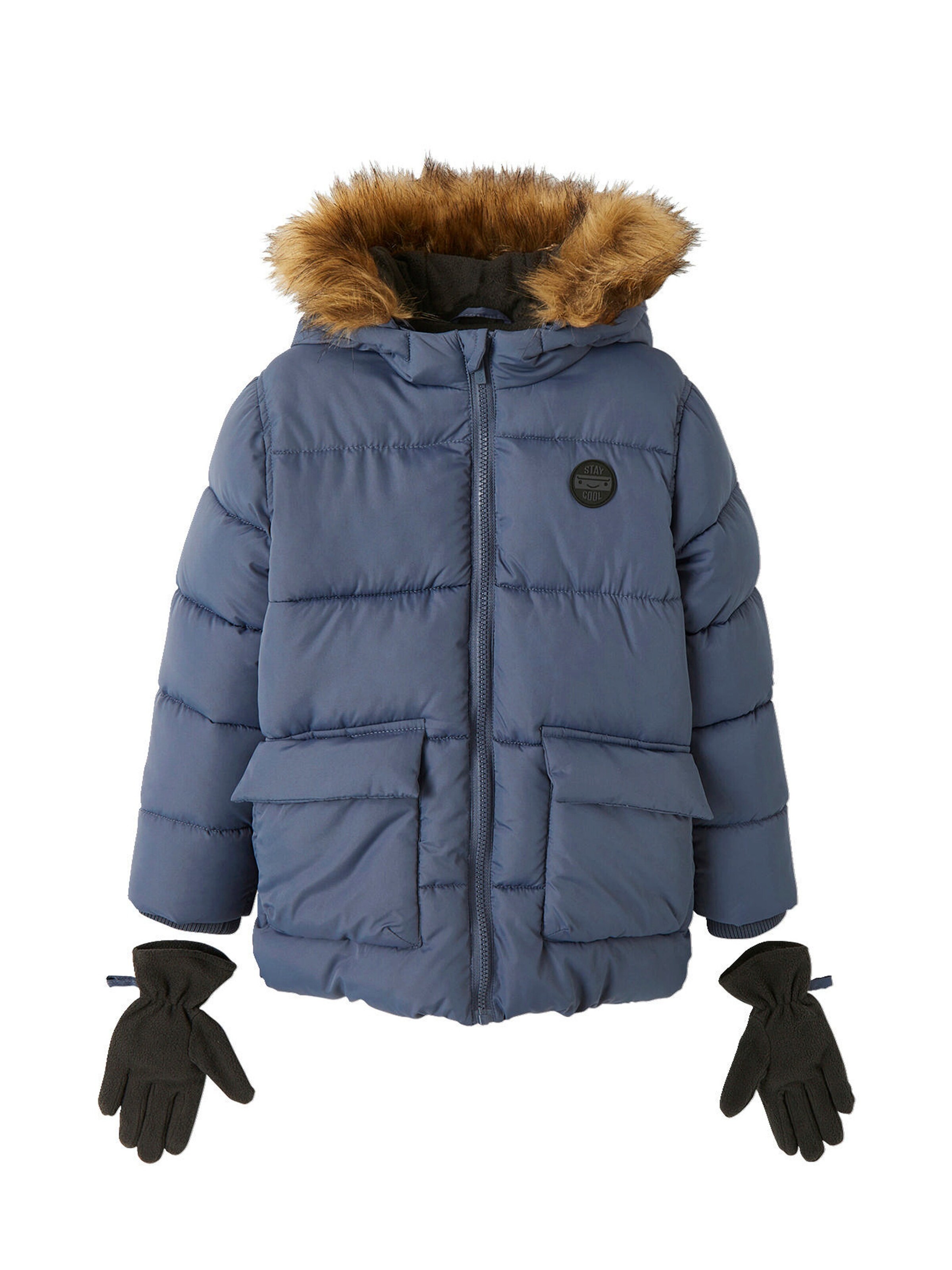 Vertbaudet Jungen Jacke & Handschuhe mit Recyclingmaterial blau