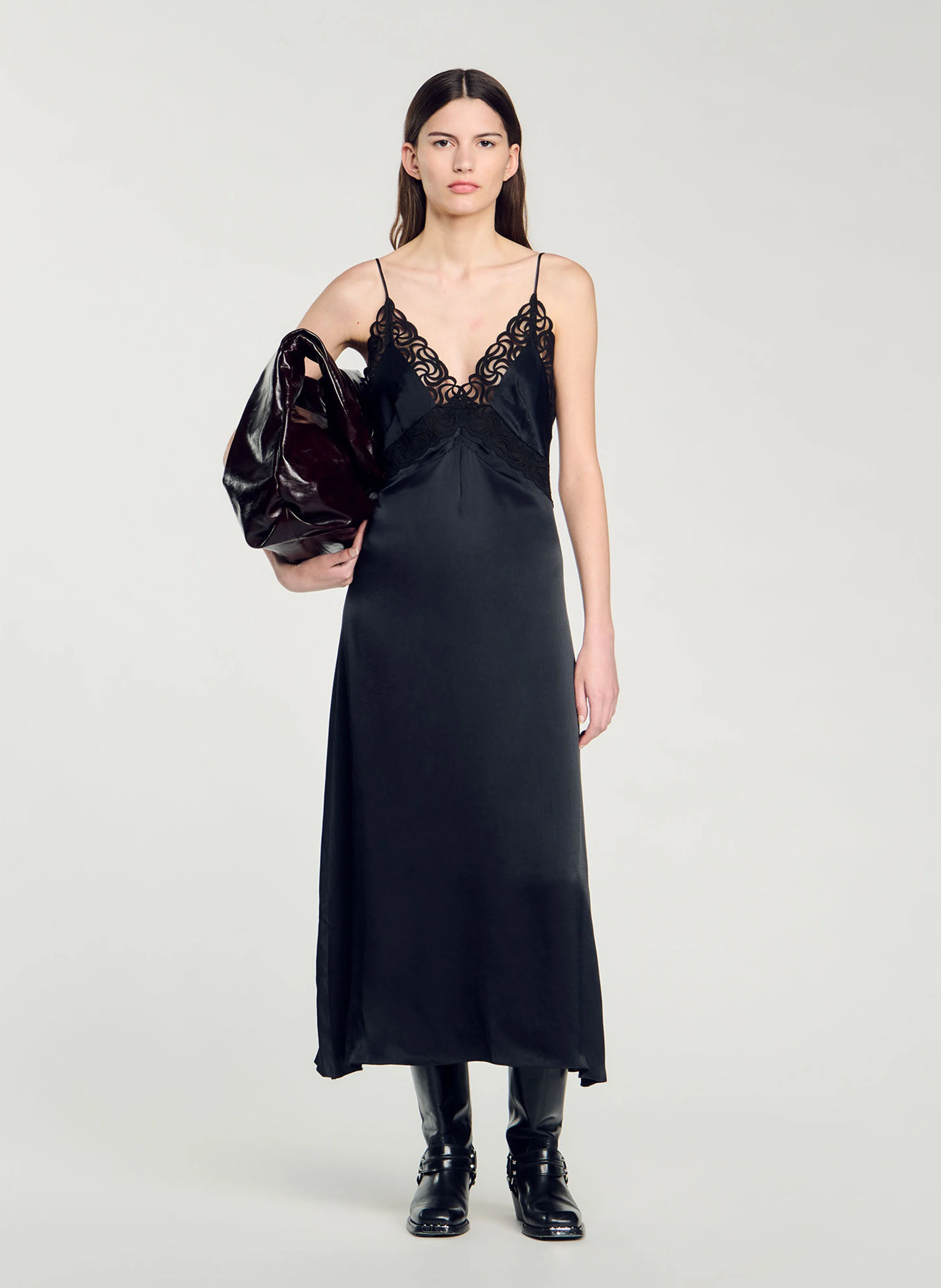 Robe longue en dentelle | Noir