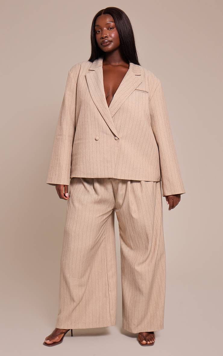 Taupe Pantalon Large À Pinces Et Rayures Tennis Grande Taille Ensemble Coordonné