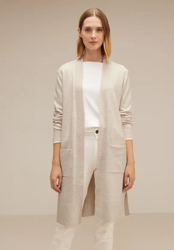 Offener Long Cardigan - whisper cream melange