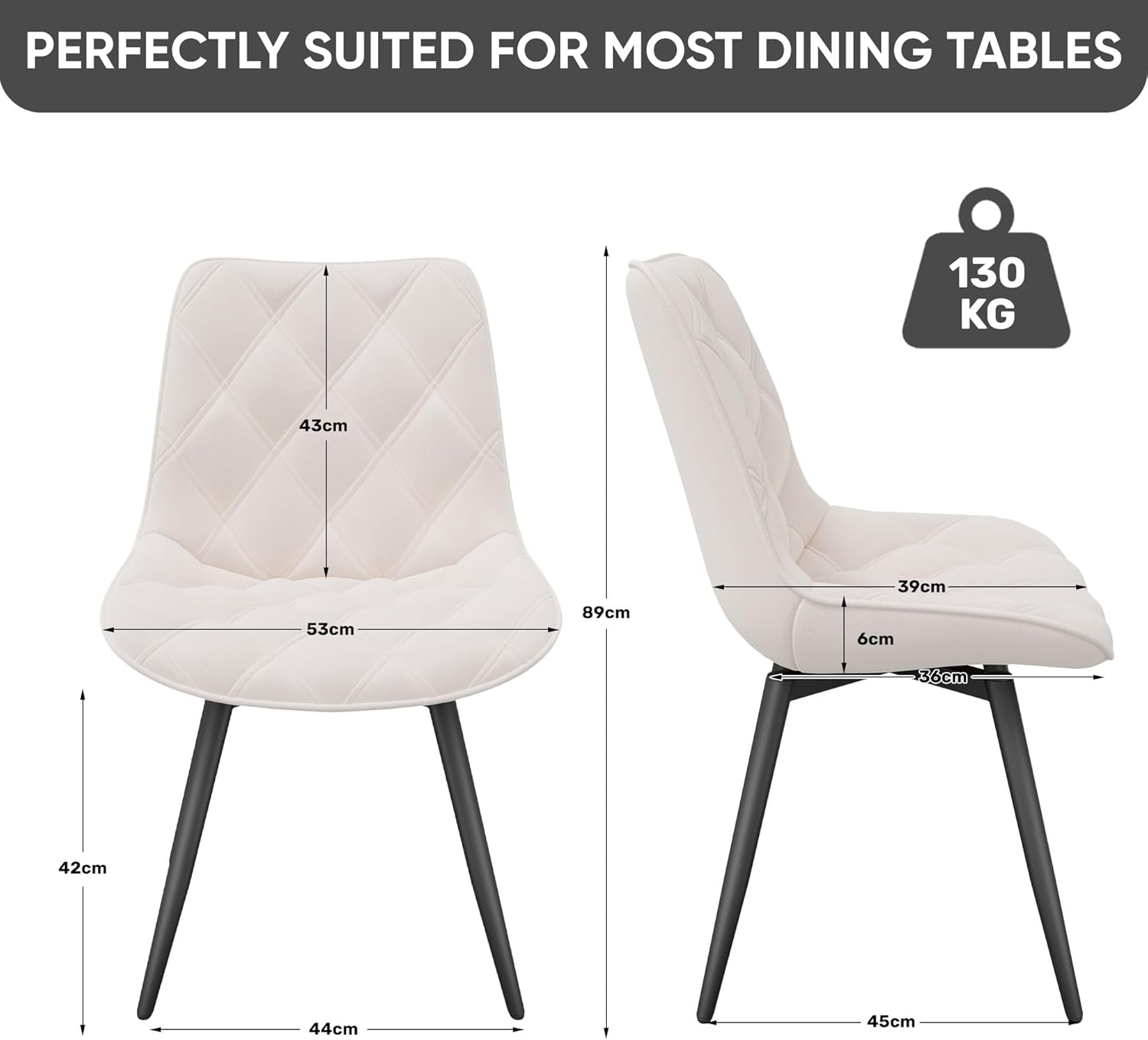 Esszimmerstuhl 360° Drehstuhl Polsterstuhl drehbar, künstlicher Stoff Dining Chair, Küchenstuhl mit Rückenlehne, Moderne Sessel, Weiß, 2er Set