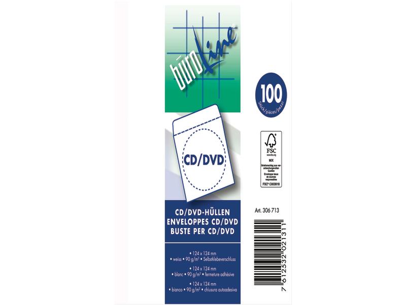 Büroline Hülle CD / DVD Weiss, 100 Stück CD/DVD-Couverts mit Fenster