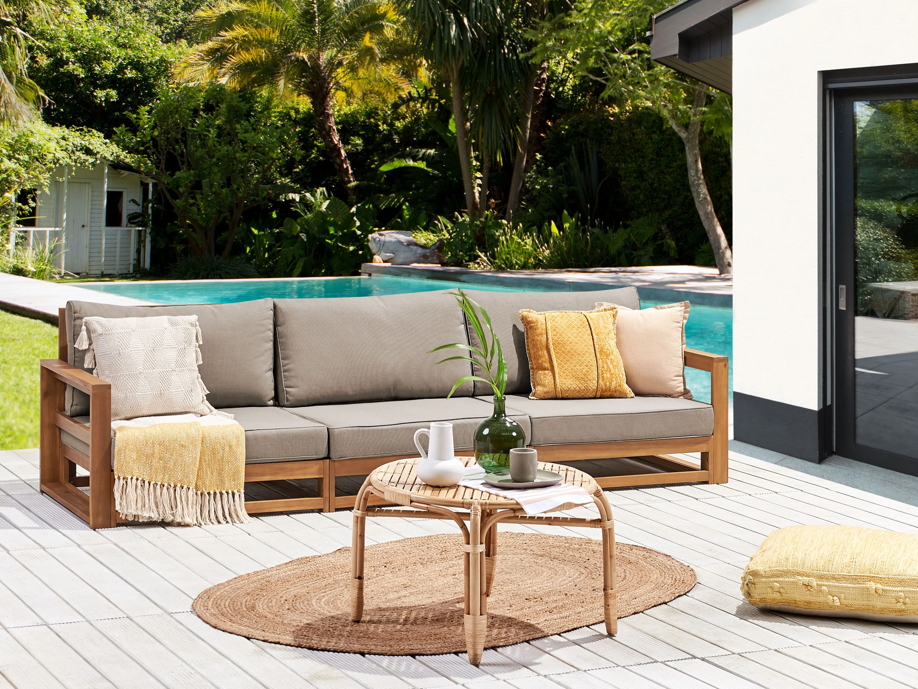 Tuin loungebank 3-zits TIMOR modulair Gecertificeerd acaciahout Lichtbruin