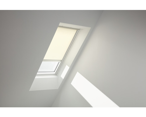 VELUX lichtbeige effen elektrische privacy rolgordijn, wit frame RML C02 1086SWL