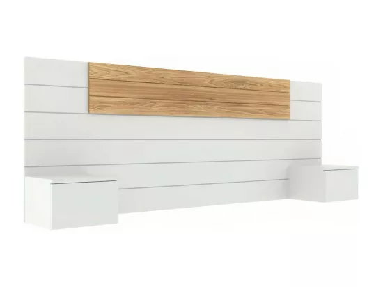 Tête de lit avec chevets 160 cm panneaux de fibres blanc et bois FREEDA
