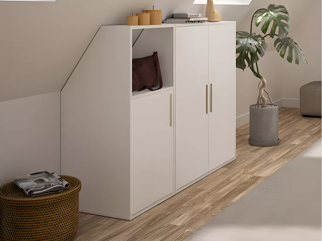 Meuble sous pente 3 portes et 1 niche - Blanc - ADEZIO
