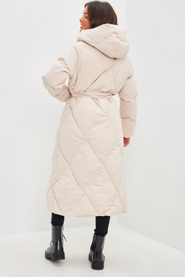 Doudoune beige matelassée à capuche