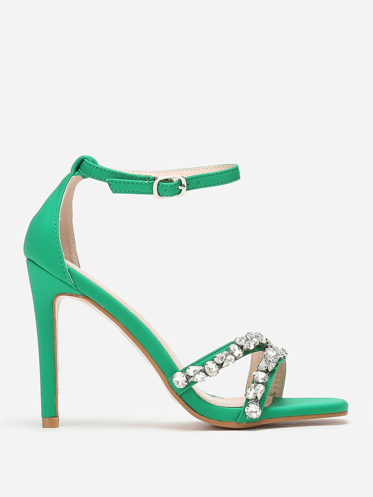 Sandales en tissu à strass et talon fin- Vert