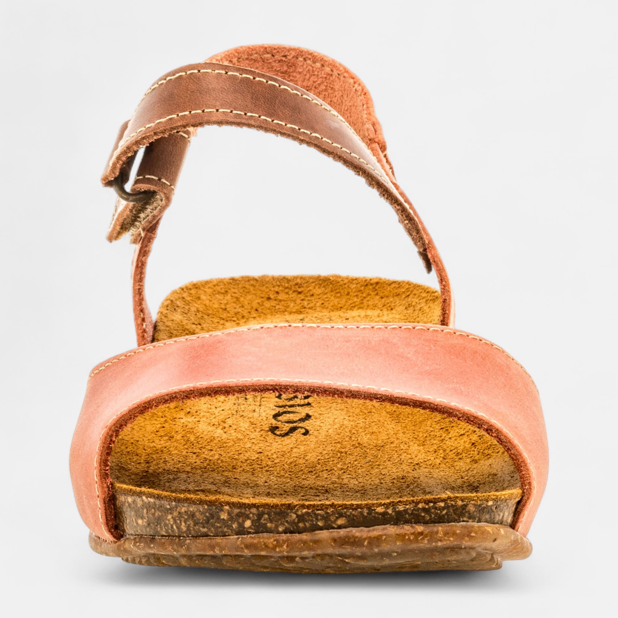 Mules semelle liège Femme en cuir corail