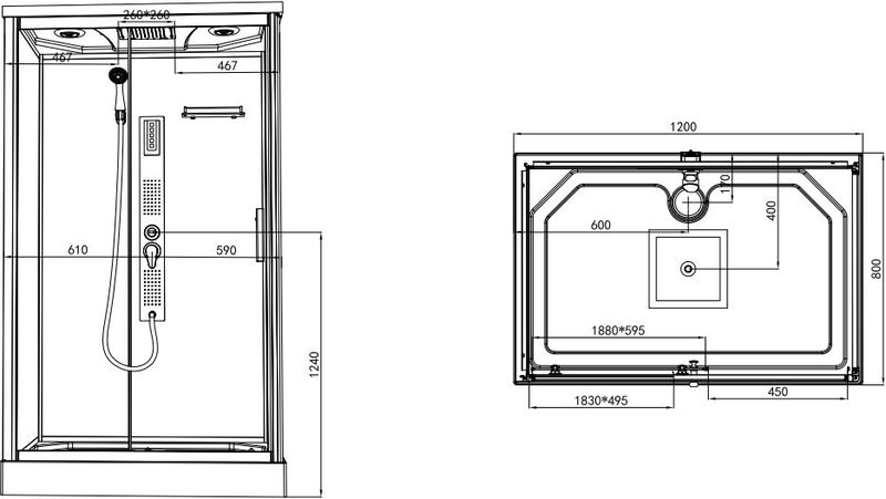 Badstuber - Trend - Douchecabine - Kitvrij - 120x80cm - Thermostaatkraan
