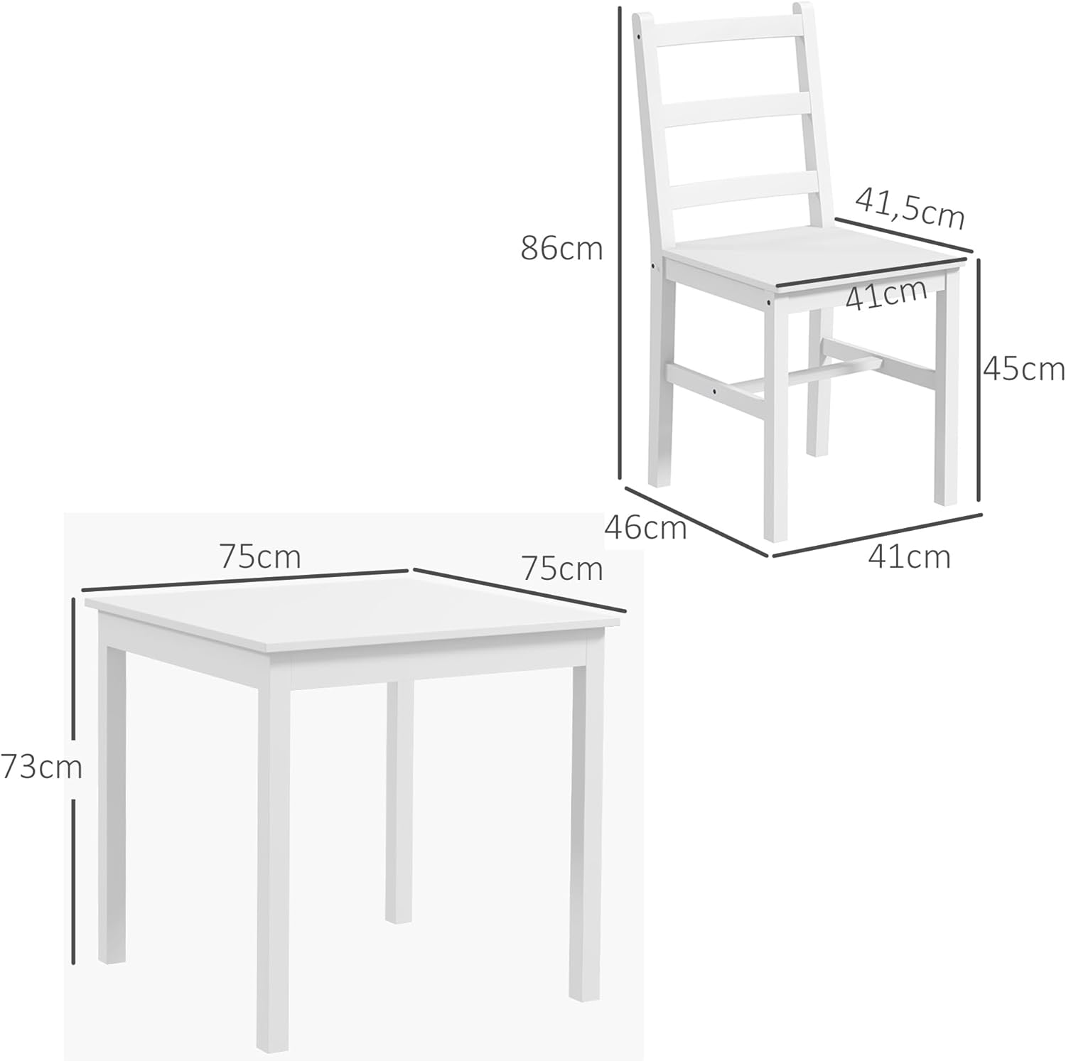 HOMCOM 3er-Set Essgruppe, Esstisch mit 2 Stühle, Esszimmergruppe für 2 Personen, Küchentisch-Set, Tischgruppe für Wohnzimmer, Küche, Platzsparend Weiß, Kiefernholz