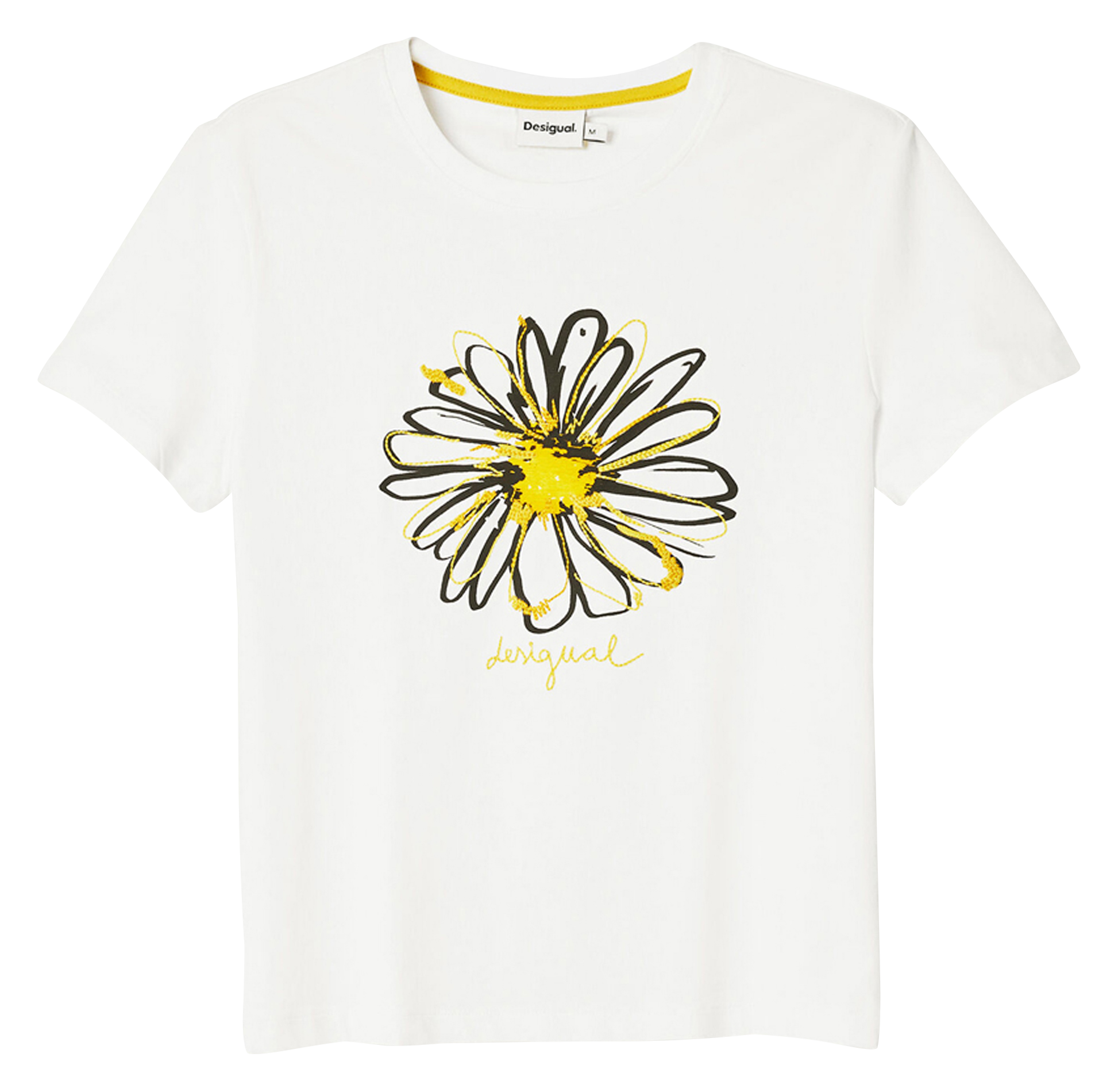 Tee-shirt droit col rond en coton imprimé | Blanc