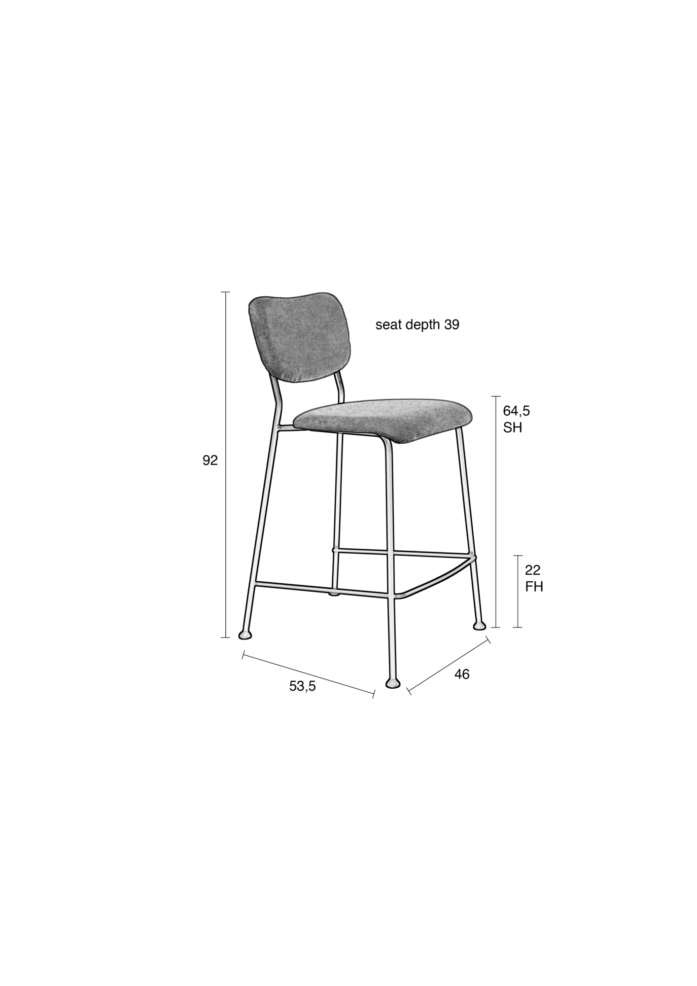 Barkruk Benson (zithoogte 64,50 cm) Geel - set van 2