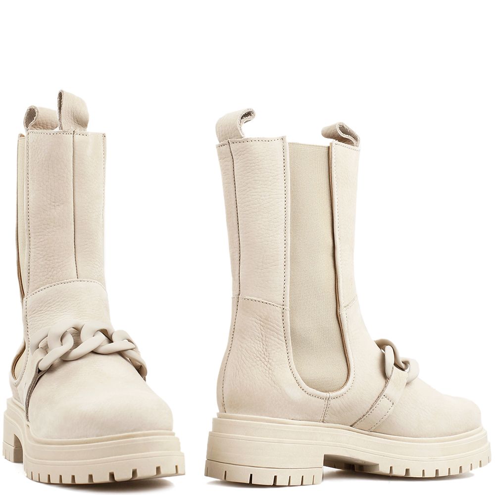 Biker boots nubuck offwhite met ketting