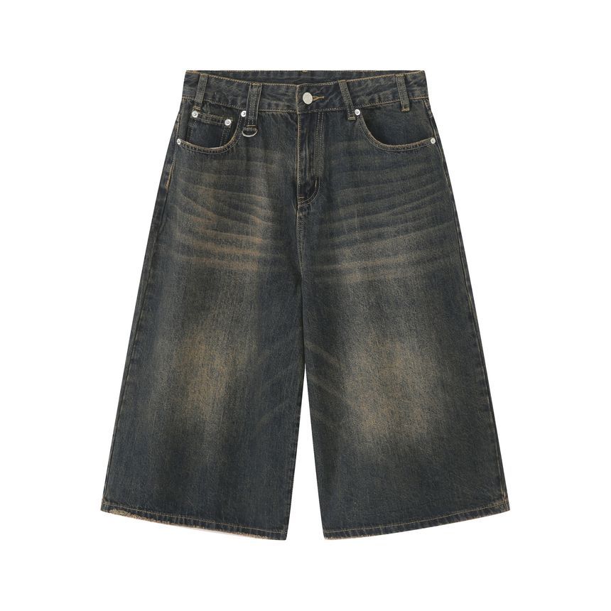 pinkdropper - Mid Rise Washed Gaucho Jeans